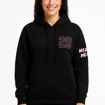 Kadın 3 İplik Pamuklu Kapüşonlu Kanguru Cepli Baskılı Hoodie Sweatshirt - Siyah