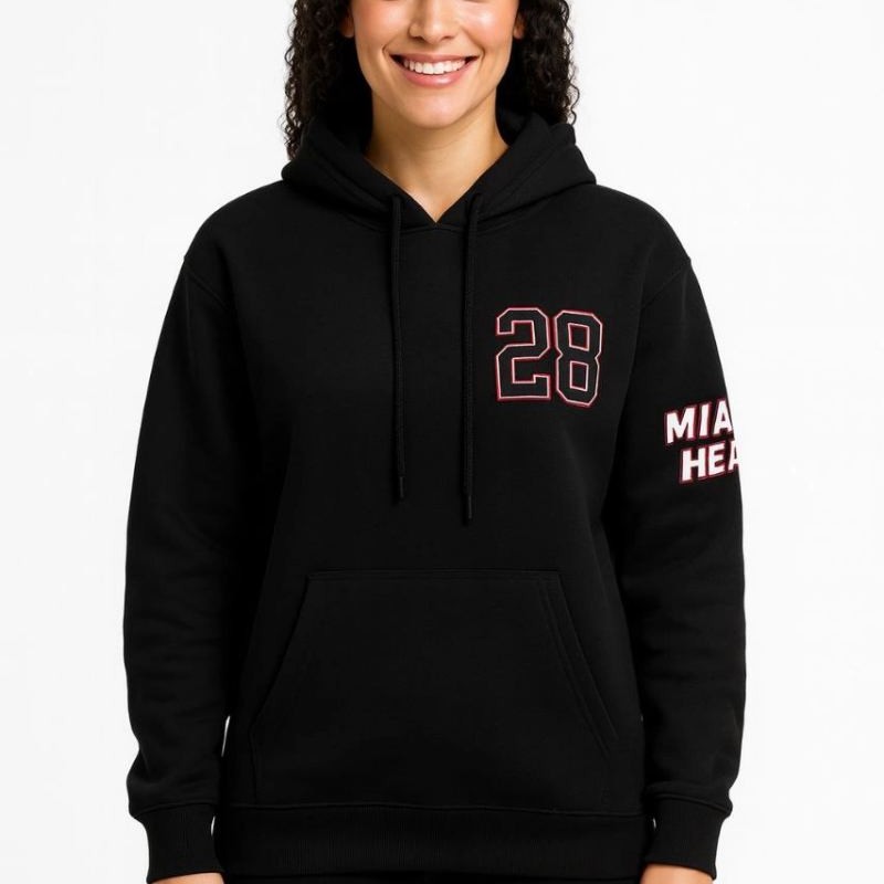 Kadın 3 İplik Pamuklu Kapüşonlu Kanguru Cepli Baskılı Hoodie Sweatshirt - Siyah