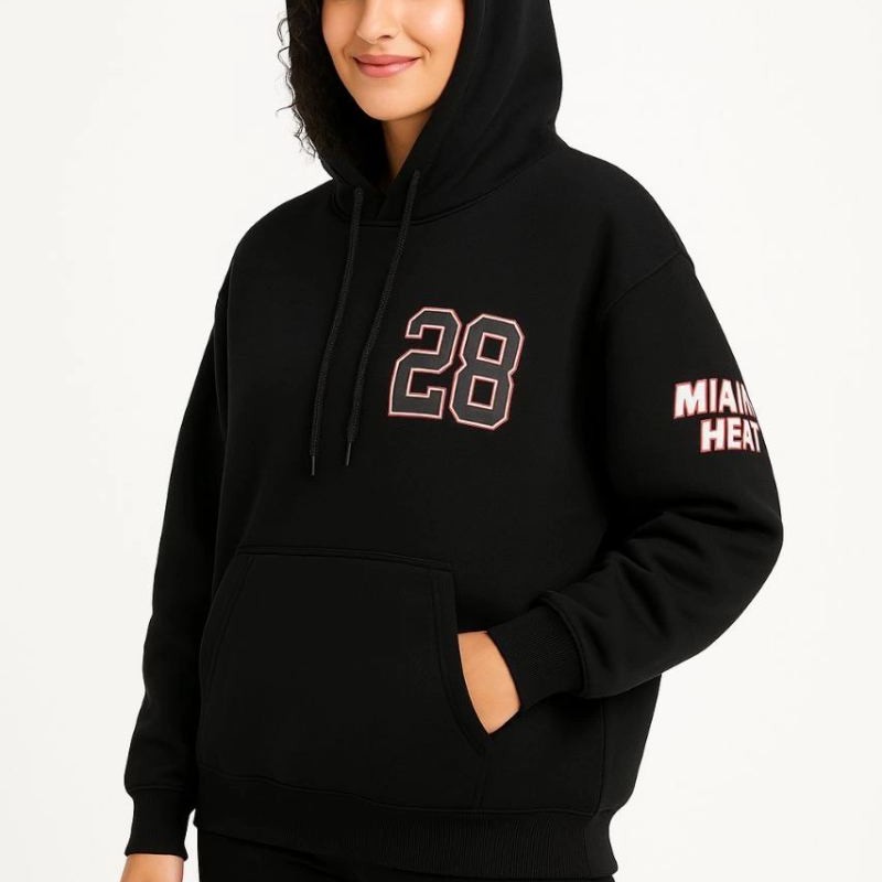 Kadın 3 İplik Pamuklu Kapüşonlu Kanguru Cepli Baskılı Hoodie Sweatshirt - Siyah