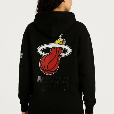 Kadın 3 İplik Pamuklu Kapüşonlu Kanguru Cepli Baskılı Hoodie Sweatshirt - Siyah