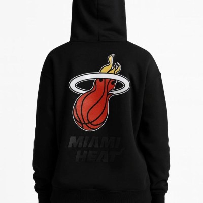 Kadın 3 İplik Pamuklu Kapüşonlu Kanguru Cepli Baskılı Hoodie Sweatshirt - Siyah