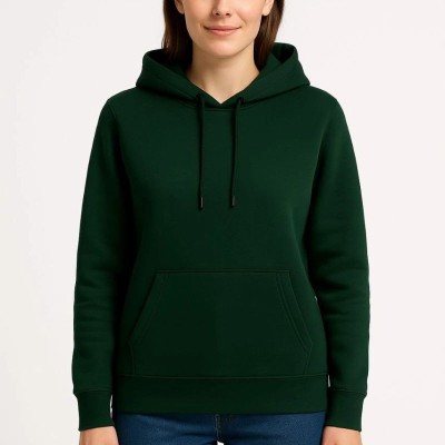 Kadın 3 İplik Pamuklu Kapüşonlu Kanguru Cepli Sweatshirt hoodie - Haki