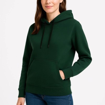 Kadın 3 İplik Pamuklu Kapüşonlu Kanguru Cepli Sweatshirt hoodie - Haki
