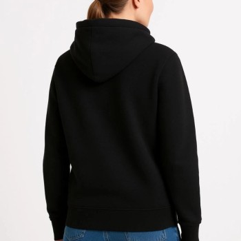Kadın 3 İplik Pamuklu Kapüşonlu Kanguru Cepli Sweatshirt hoodie - Siyah