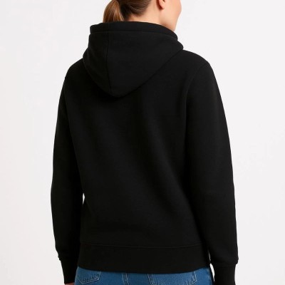 Kadın 3 İplik Pamuklu Kapüşonlu Kanguru Cepli Sweatshirt hoodie - Siyah