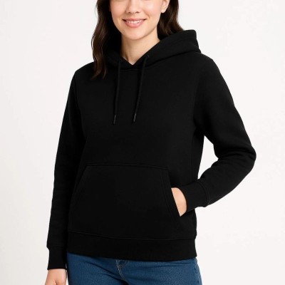 Kadın 3 İplik Pamuklu Kapüşonlu Kanguru Cepli Sweatshirt hoodie - Siyah