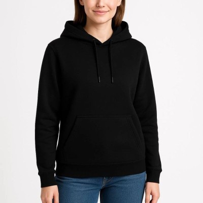 Kadın 3 İplik Pamuklu Kapüşonlu Kanguru Cepli Sweatshirt hoodie - Siyah
