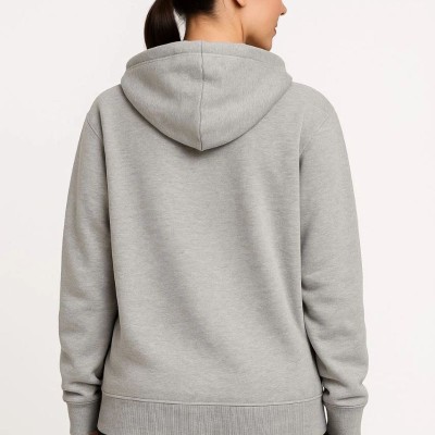 Kadın 3 İplik Pamuklu Kapüşonlu Tam Fermuarlı Kanguru Cepli Sweatshirt Hoodie - Gri
