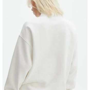 Kadın 3 İplik Pamuklu Oversize Yarım Fermuarlı Yakalı Basic Sweatshirt - Beyaz