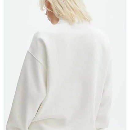 Kadın 3 İplik Pamuklu Oversize Yarım Fermuarlı Yakalı Basic Sweatshirt - Beyaz