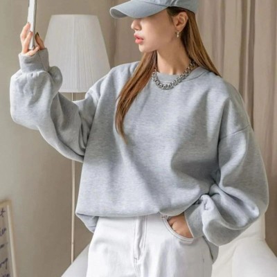 Kadın 3 İplik Pamuklu Oversize Yarım Fermuarlı Yakalı Basic Sweatshirt - Gri