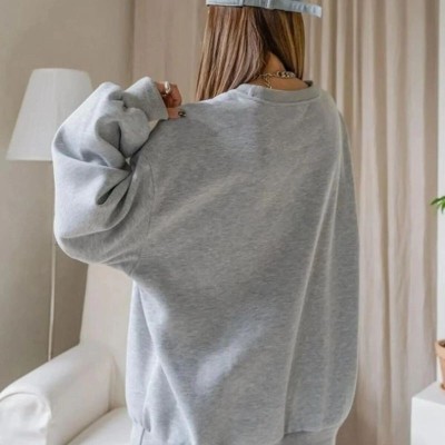 Kadın 3 İplik Pamuklu Oversize Yarım Fermuarlı Yakalı Basic Sweatshirt - Gri