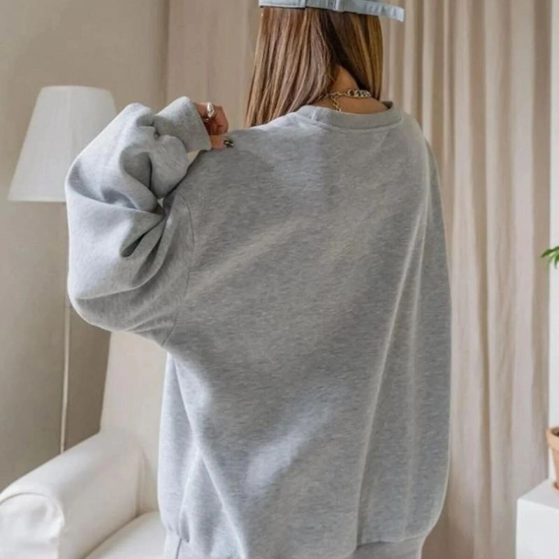 Kadın 3 İplik Pamuklu Oversize Yarım Fermuarlı Yakalı Basic Sweatshirt - Gri