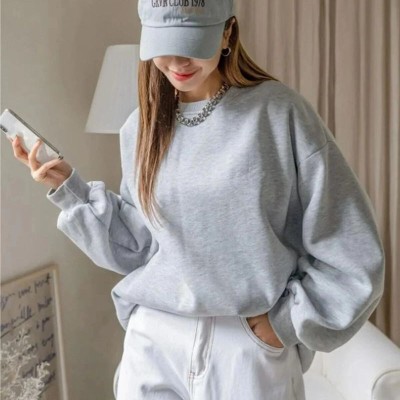 Kadın 3 İplik Pamuklu Oversize Yarım Fermuarlı Yakalı Basic Sweatshirt - Gri