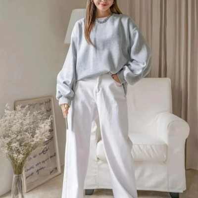 Kadın 3 İplik Pamuklu Oversize Yarım Fermuarlı Yakalı Basic Sweatshirt - Gri