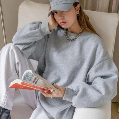 Kadın 3 İplik Pamuklu Oversize Yarım Fermuarlı Yakalı Basic Sweatshirt - Gri