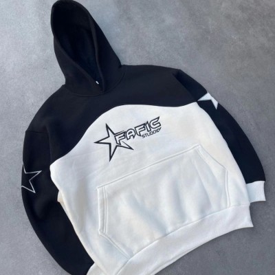 Kadın 3 İplik Pamuklu Parçalı Nakış İşlemelı Kapüşonlu SweatShirt Hoodie - Siyah