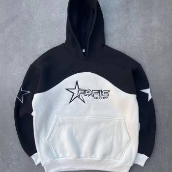 Kadın 3 İplik Pamuklu Parçalı Nakış İşlemelı Kapüşonlu SweatShirt Hoodie - Siyah