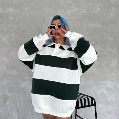 Kadın 3 iplik Pamuklu Parçalı Yakalı SweatShirt - Yeşil