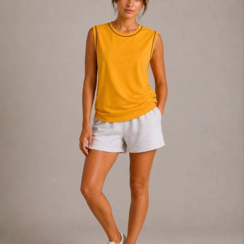 Kadın 3’lü Kolsuz Sporcu Atlet Seti Yazlık Bisiklet Yaka - Siyah, Bordo, Hardal