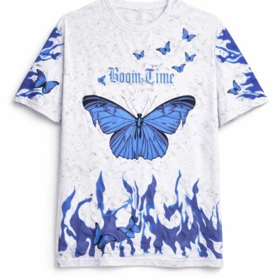 Kadın Asit Yıkamalı Oversize Tişört Bisiklet Yaka Kısa Kol T-shirt - Beyaz