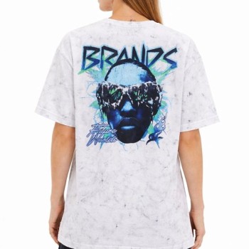 Kadın Asit Yıkamalı Oversize Tişört Bisiklet Yaka Kısa Kol T-shirt - Beyaz