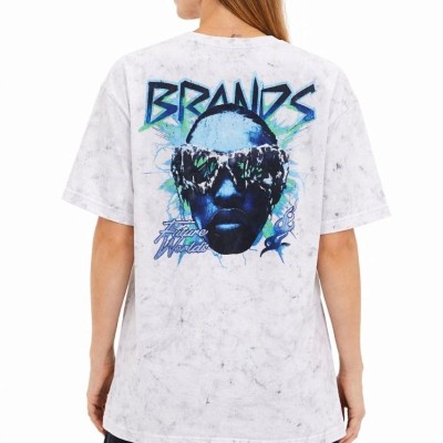 Kadın Asit Yıkamalı Oversize Tişört Bisiklet Yaka Kısa Kol T-shirt - Beyaz
