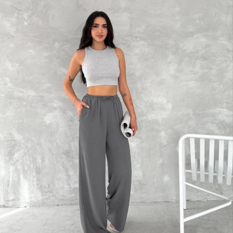 Kadın Ayrobin Oversize Kadın Pantolon - Füme