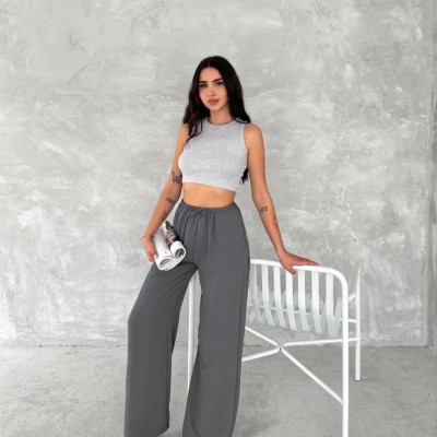Kadın Ayrobin Oversize Kadın Pantolon - Füme