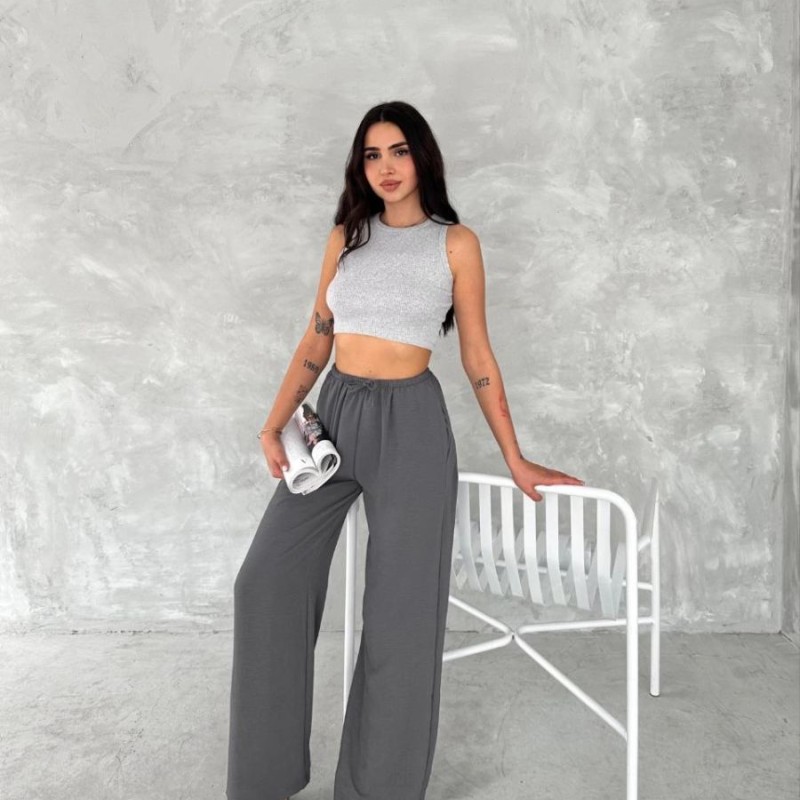 Kadın Ayrobin Oversize Kadın Pantolon - Füme