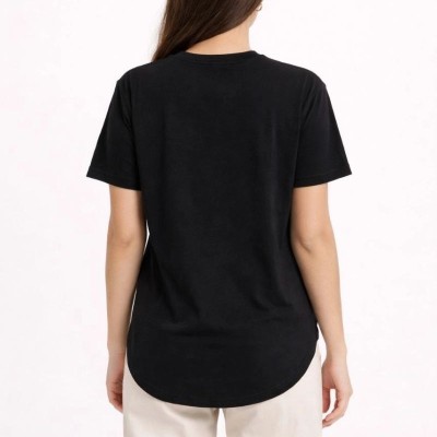 Kadın Basic T-Shirt Kısa Kol Bisiklet Yaka Oval Kesim Tişört - Siyah