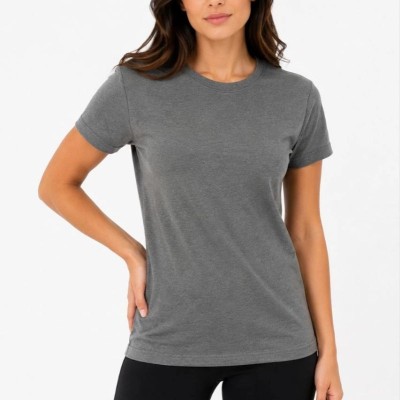 Kadın Basic Tişört Bisiklet Yaka Kısa Kol Günlük Yazlık Slim fit T-Shirt - Antrasit