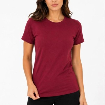 Kadın Basic Tişört Bisiklet Yaka Kısa Kol Günlük Yazlık Slim fit T-Shirt - Bordo