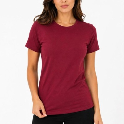 Kadın Basic Tişört Bisiklet Yaka Kısa Kol Günlük Yazlık Slim fit T-Shirt - Bordo