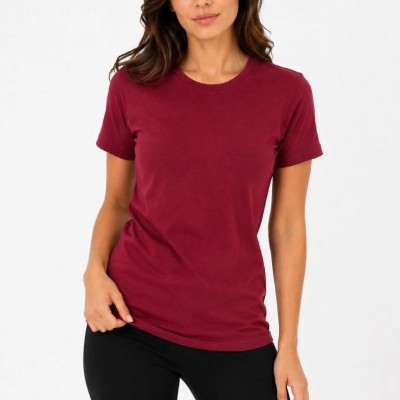 Kadın Basic Tişört Bisiklet Yaka Kısa Kol Günlük Yazlık Slim fit T-Shirt - Bordo