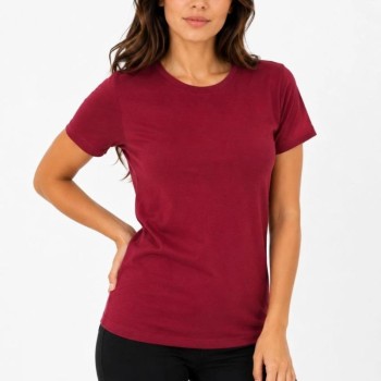 Kadın Basic Tişört Bisiklet Yaka Kısa Kol Günlük Yazlık Slim fit T-Shirt - Bordo