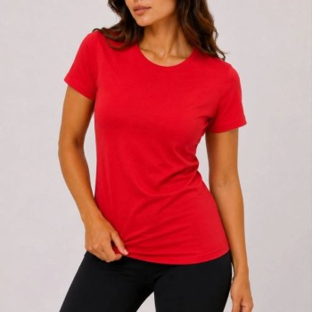 Kadın Basic Tişört Bisiklet Yaka Kısa Kol Günlük Yazlık Slim fit T-Shirt - Kırmızı