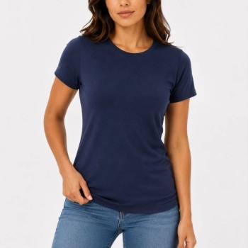 Kadın Basic Tişört Bisiklet Yaka Kısa Kol Günlük Yazlık Slim fit T-Shirt - Lacivert