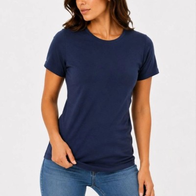 Kadın Basic Tişört Bisiklet Yaka Kısa Kol Günlük Yazlık Slim fit T-Shirt - Lacivert