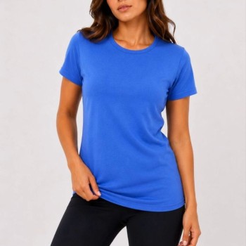 Kadın Basic Tişört Bisiklet Yaka Kısa Kol Günlük Yazlık Slim fit T-Shirt - Mavi