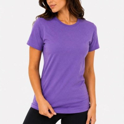 Kadın Basic Tişört Bisiklet Yaka Kısa Kol Günlük Yazlık Slim fit T-Shirt - Mor