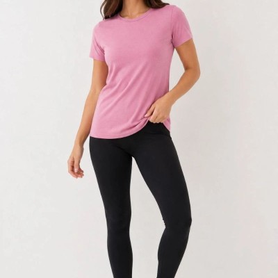 Kadın Basic Tişört Bisiklet Yaka Kısa Kol Günlük Yazlık Slim fit T-Shirt - Pembe