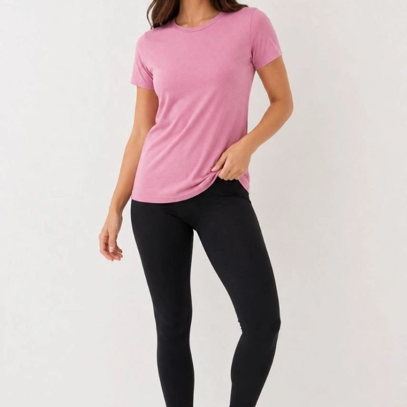 Kadın Basic Tişört Bisiklet Yaka Kısa Kol Günlük Yazlık Slim fit T-Shirt - Pembe