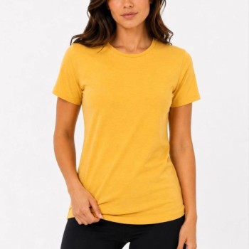 Kadın Basic Tişört Bisiklet Yaka Kısa Kol Günlük Yazlık Slim fit T-Shirt - Sarı