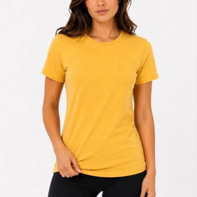 Kadın Basic Tişört Bisiklet Yaka Kısa Kol Günlük Yazlık Slim fit T-Shirt - Sarı