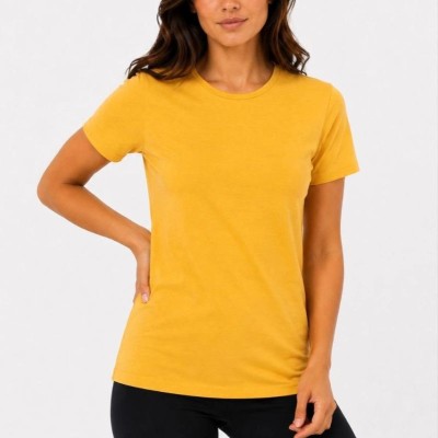 Kadın Basic Tişört Bisiklet Yaka Kısa Kol Günlük Yazlık Slim fit T-Shirt - Sarı