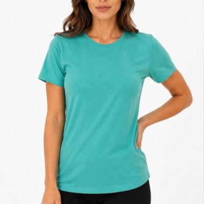 Kadın Basic Tişört Bisiklet Yaka Kısa Kol Günlük Yazlık Slim fit T-Shirt - Su Yeşili
