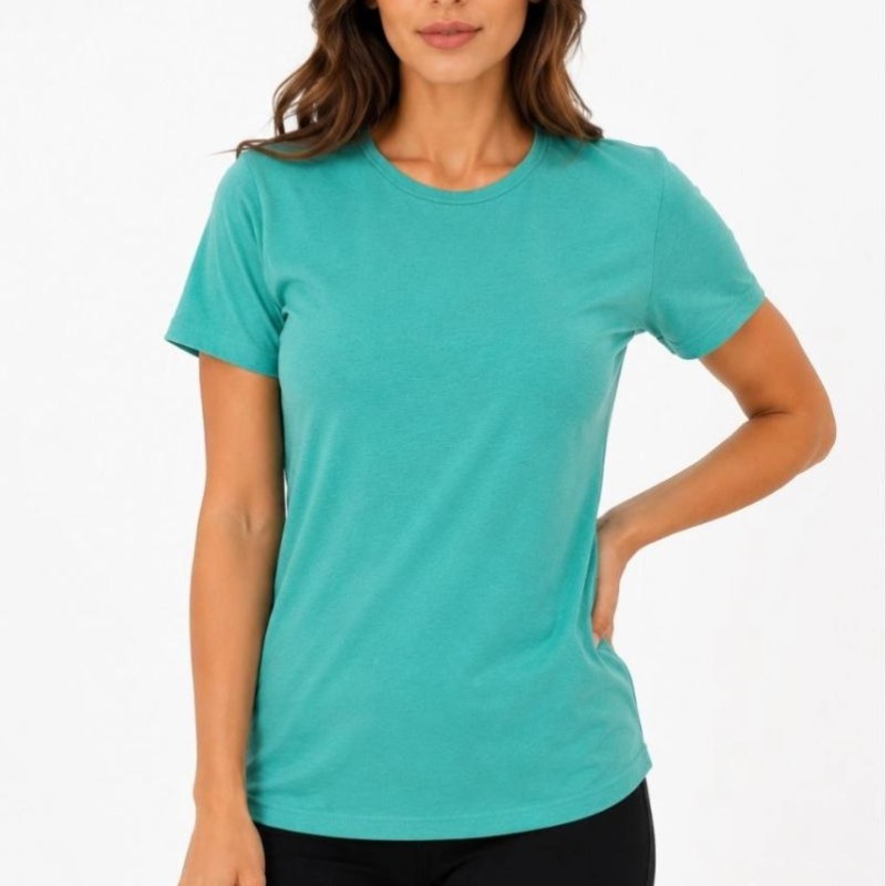 Kadın Basic Tişört Bisiklet Yaka Kısa Kol Günlük Yazlık Slim fit T-Shirt - Su Yeşili