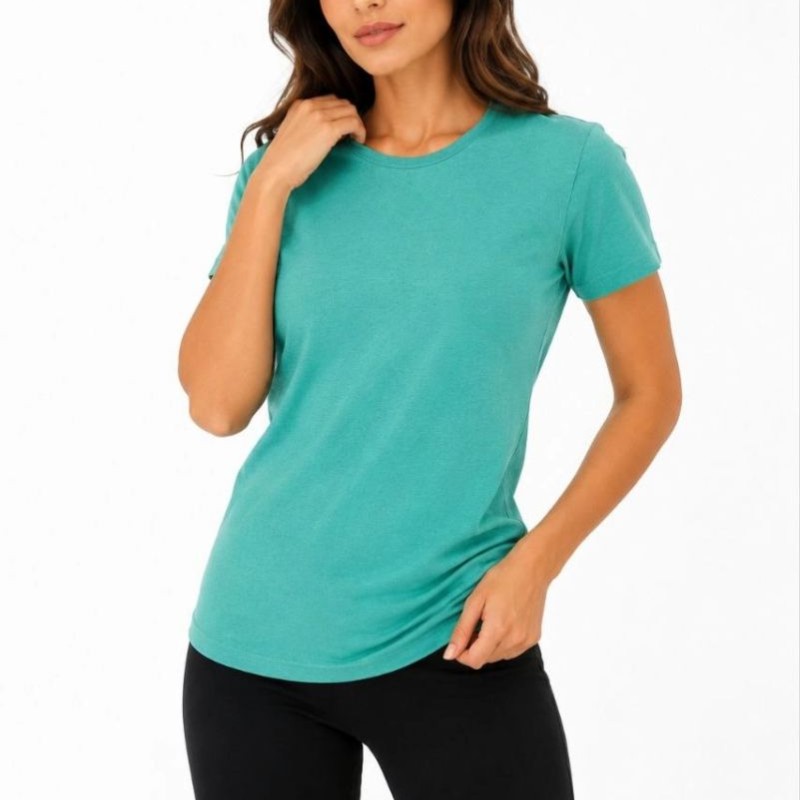 Kadın Basic Tişört Bisiklet Yaka Kısa Kol Günlük Yazlık Slim fit T-Shirt - Su Yeşili