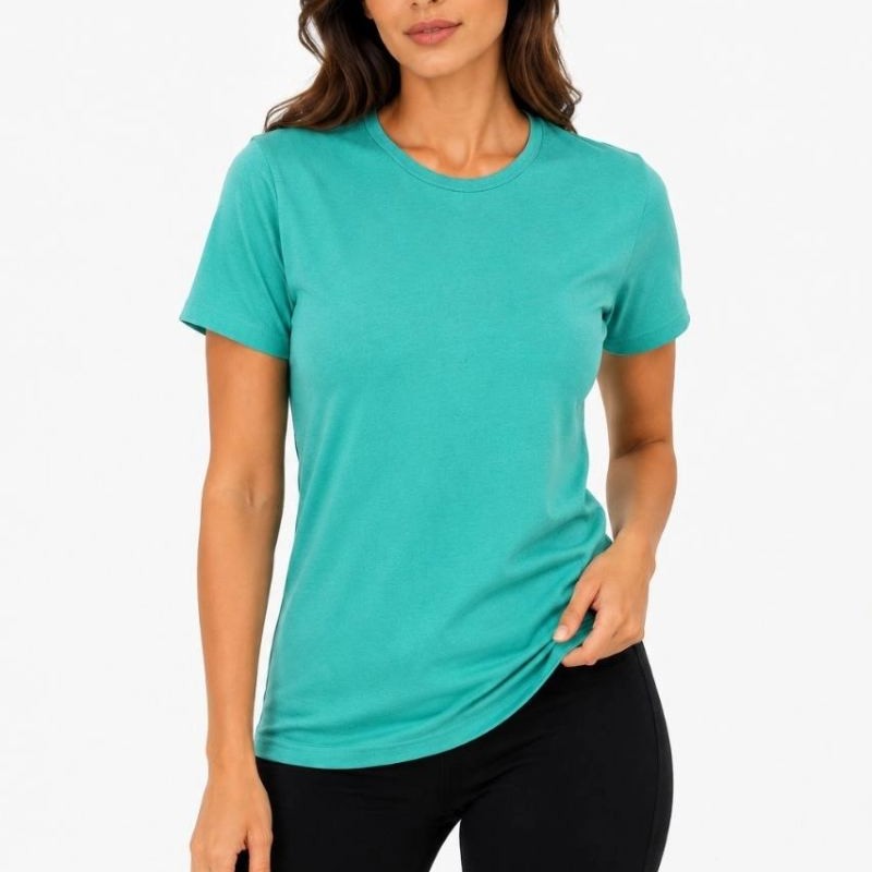 Kadın Basic Tişört Bisiklet Yaka Kısa Kol Günlük Yazlık Slim fit T-Shirt - Su Yeşili